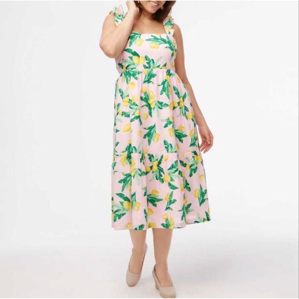 J. Crew Pink Lemon Square Neck MIDI Dress Women’s Size 4
